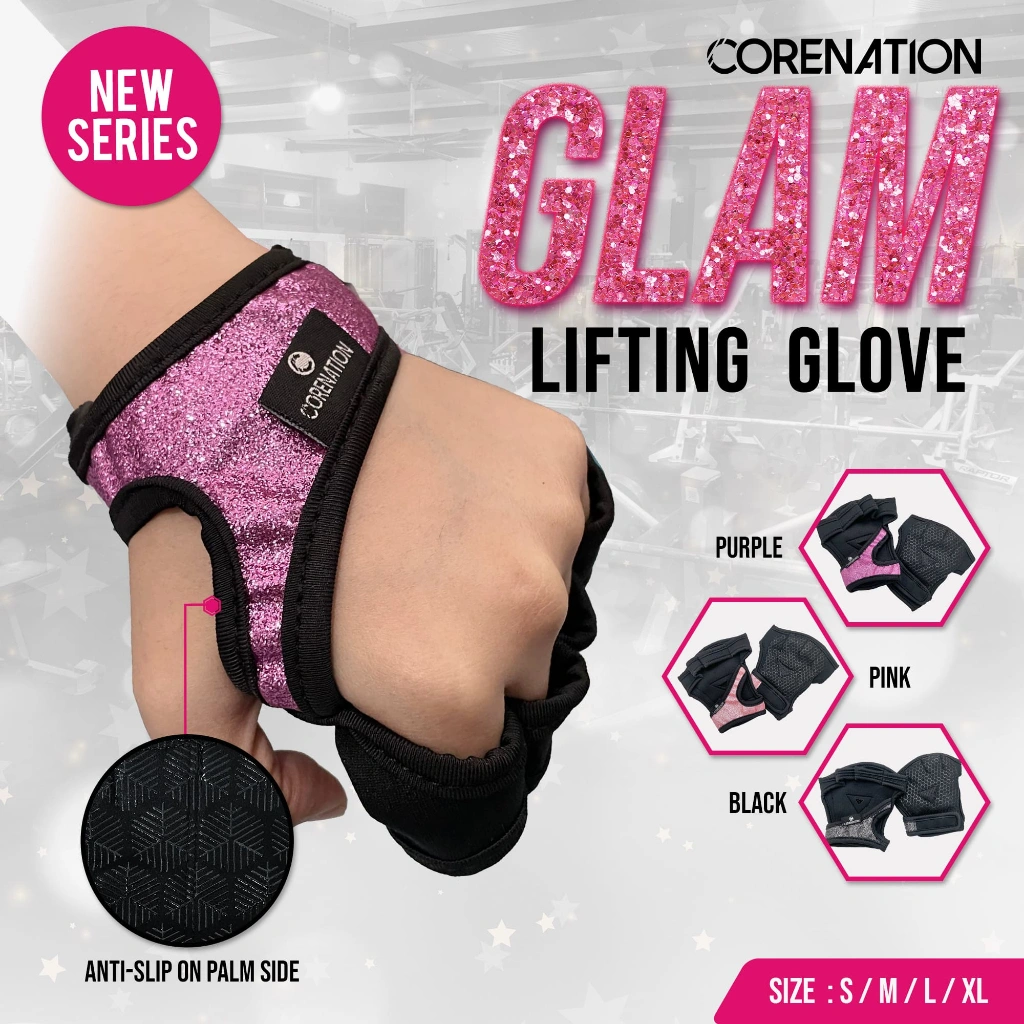 CoreNation Cross Weight Lifting Pro Gym Glove -  - Pro Gym Glove Long Strap - Premium Grip Glove -  Glam Evo - Glam Lifting - Crossplam Gym Glove - Sarung Tangan Fitness Gym Sepeda Olahraga