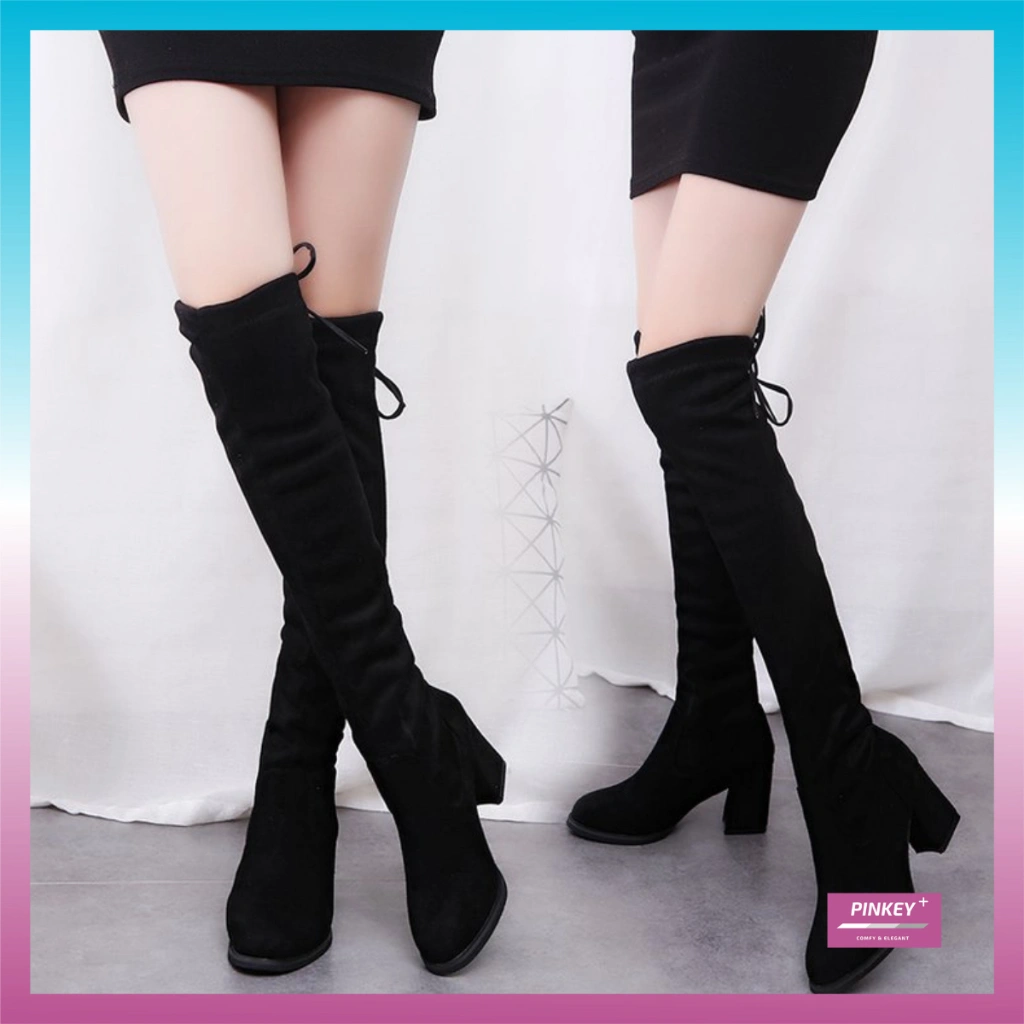 PINKEY P032 Sepatu Boots Panjang Selutut Winter Musim Dingin Shoe Sepatu Tinggi Wanita