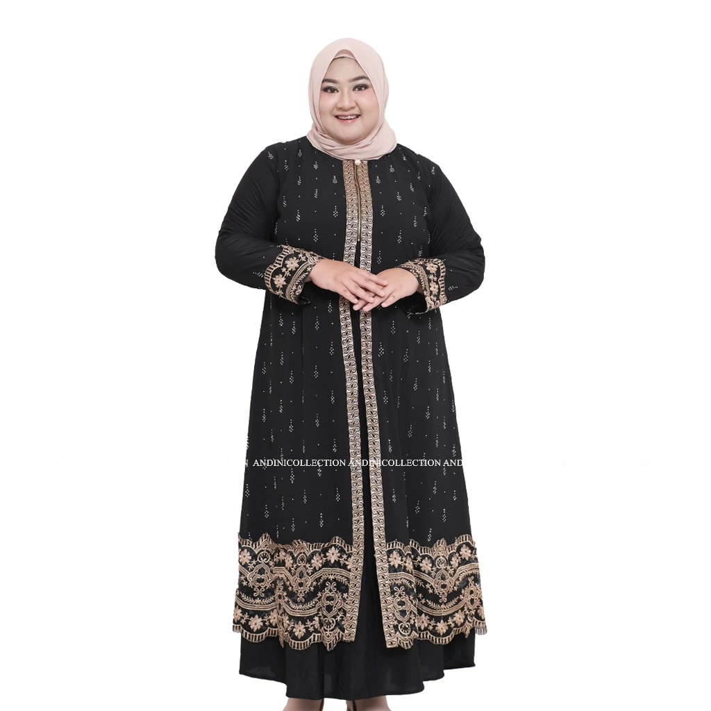 Andinicollection Abaya Turkey 310 Amarta EKSTRA JUMBO LD 130-135 Hitam Dewasa Muslim Bordir dan Payet Mewah