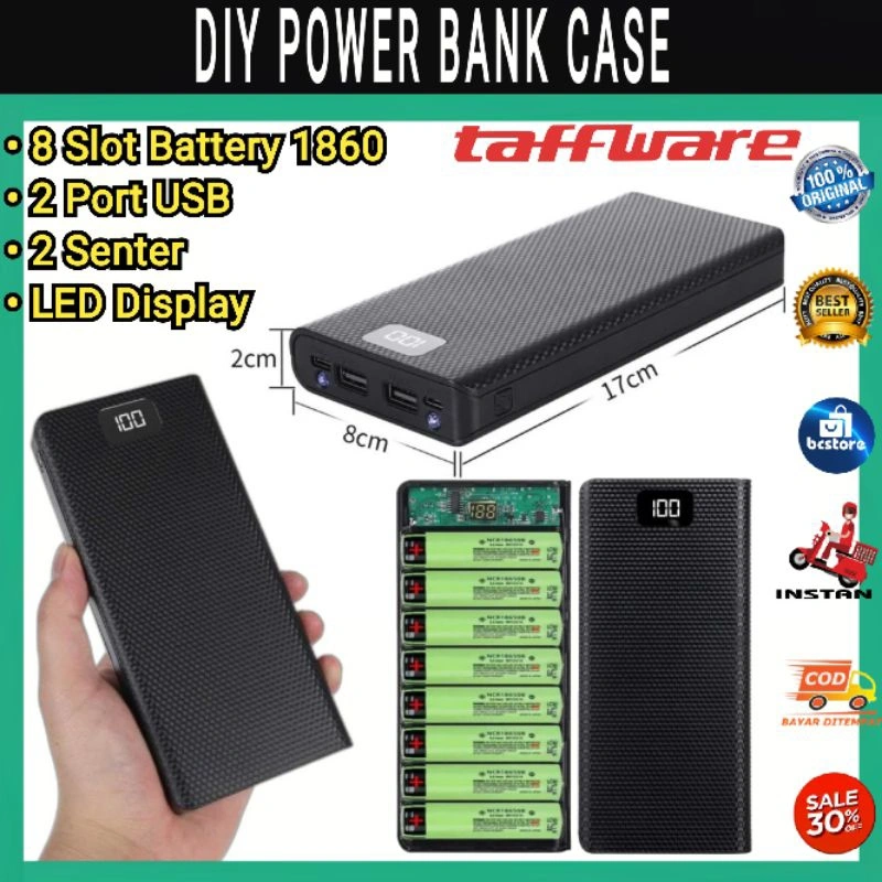 DIY Power Bank Case 8x18650 2 Port Display - A8 - Taffware