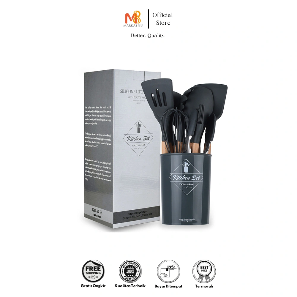 MARKAS88 Spatula Set Silicon 12 in 1 Peralatan Dapur Alat Masak Sutil Silikon Tahan Panas Anti Lengket