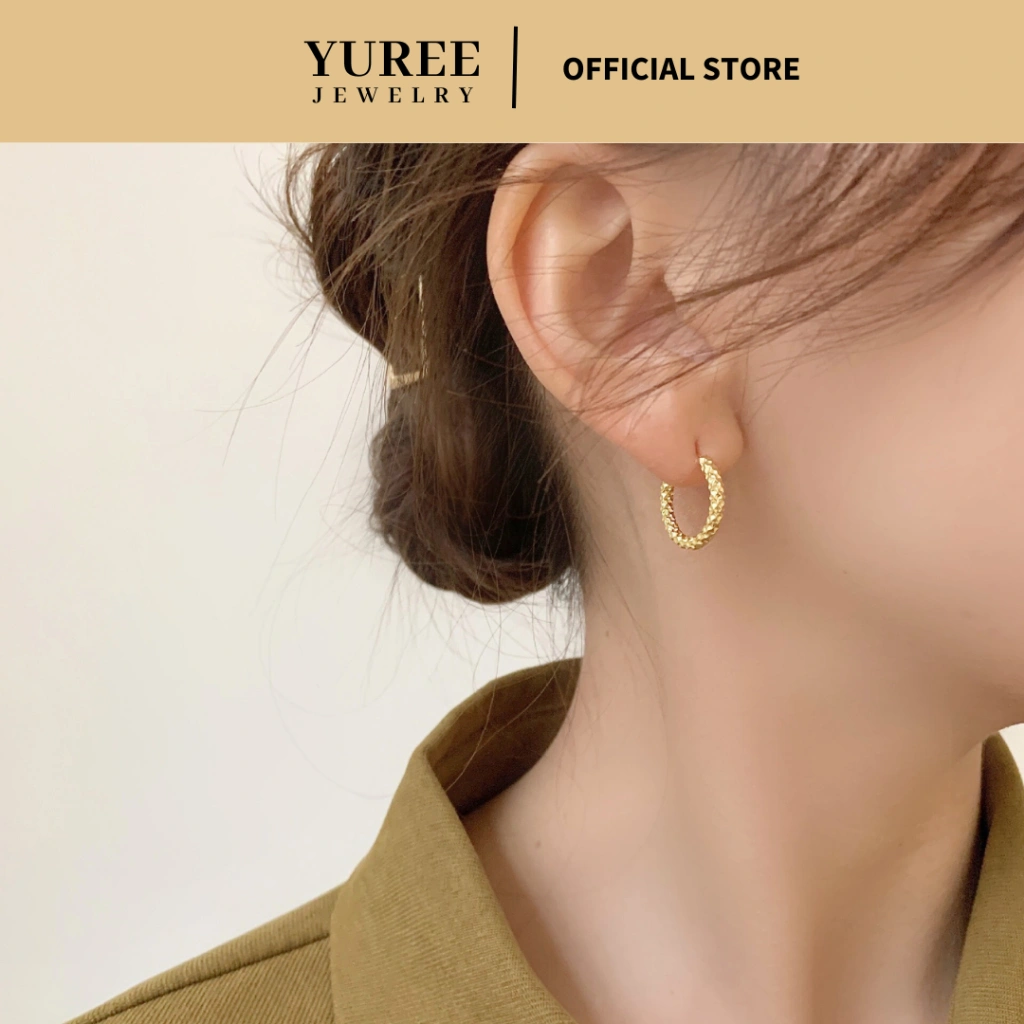 YUREE • Amanda Earrings • Perhiasan Anting Hoops Titanium • Anting Klip Bulat Stainless Steel • Anting Clip Wanita Anti Hitam Anti Karat Aesthetic Korean Style Elegan Simple Mewah