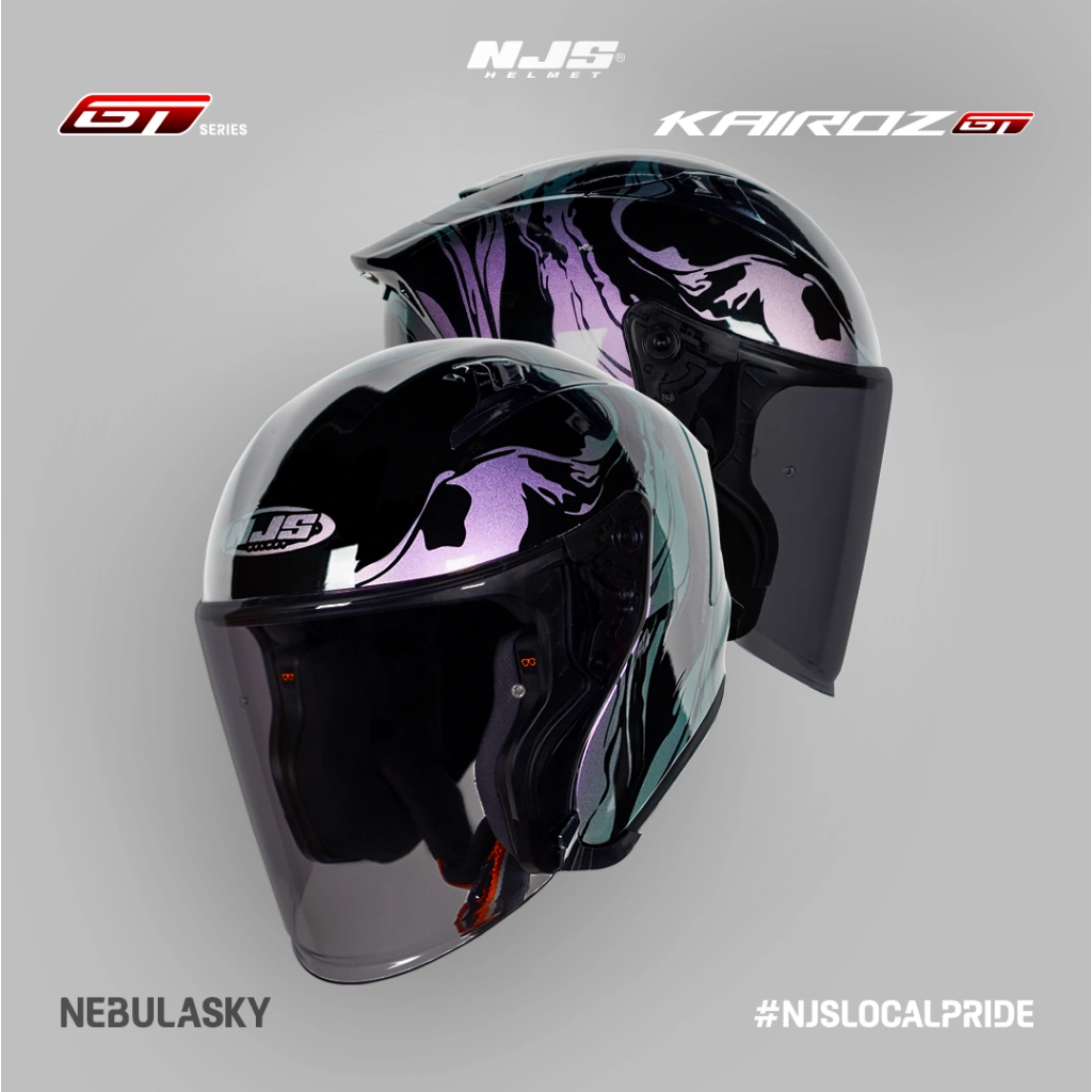 NJS Kairoz GT Nebula Sky Purple - Helm Half face (FREE SPOILER GT) - Helm Half Face | Kairoz GT | GT Series | Nebulasky  | GT Motif | Helm GT | NJS Ori | Kairoz Gt Ori | SNI