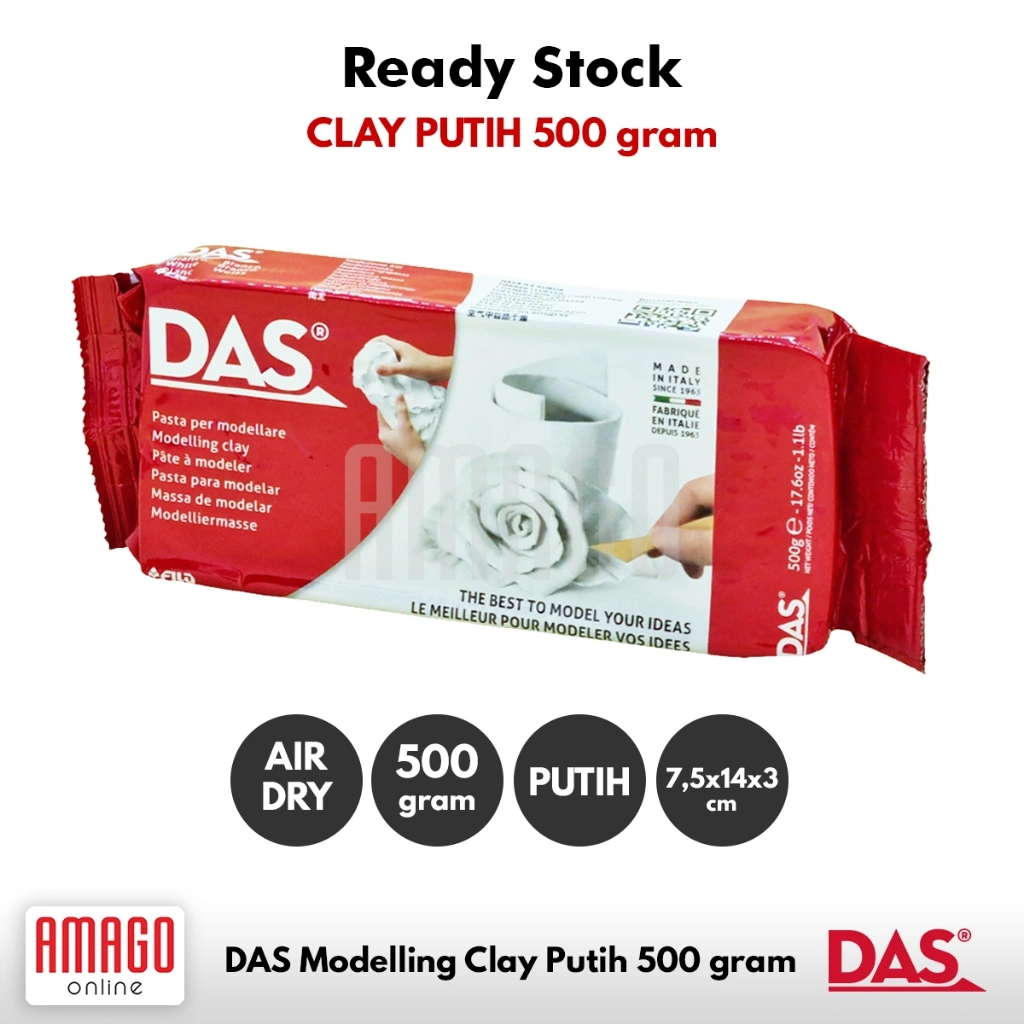 DAS Modelling Clay - Tanah Liat - Air Hardening - Warna PUTIH - WHITE - 500 gr - 387000
