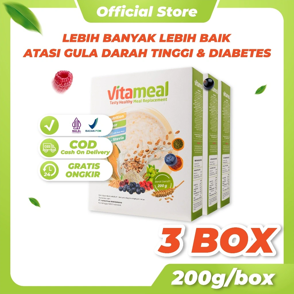 VITAMEAL 3 Box  Sereal Multigrain cemilan sehat untuk diet Pengganti Nasi Bantu Mengontrol Gula Darah & Mengakal Diabetes Kolesterol  Gula Alami  sehat Meal Replacement Oat