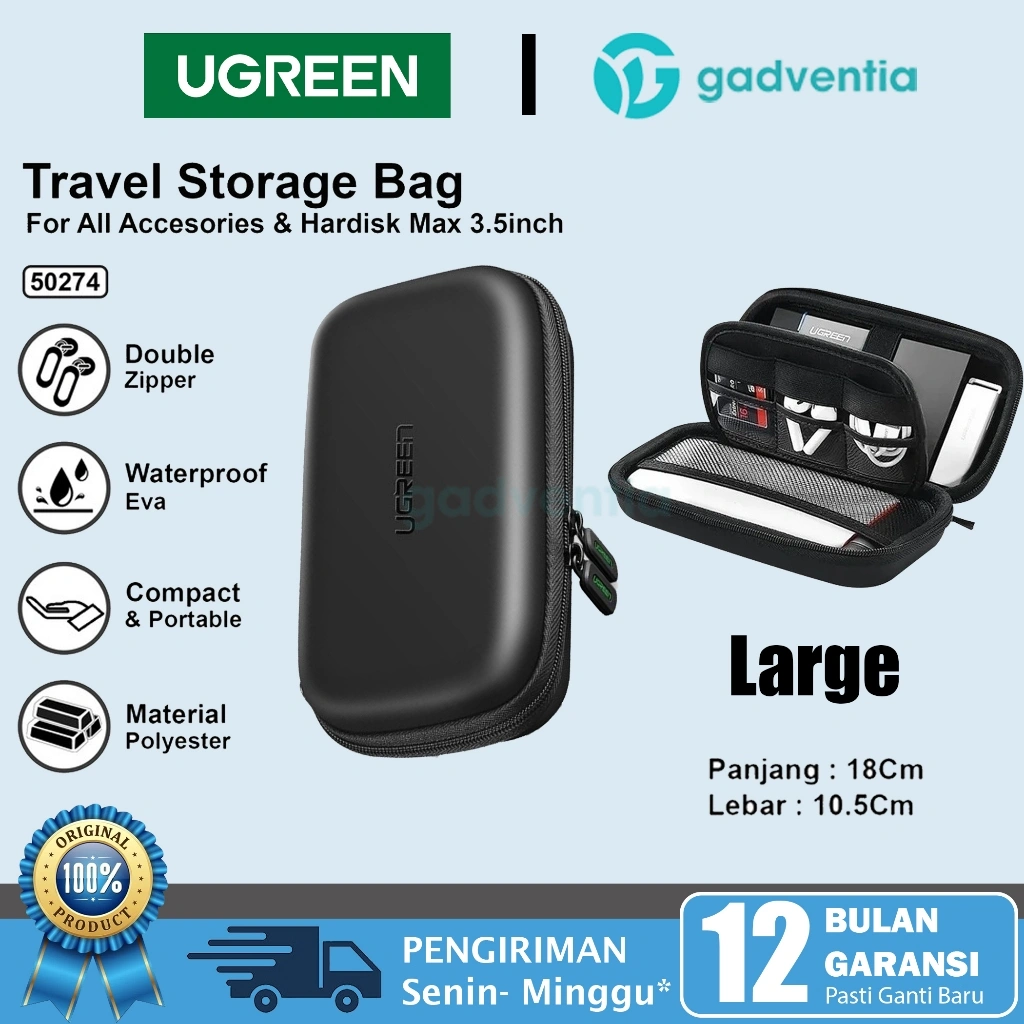 Ugreen HD Case Pouch Storage Organizer Bag Tempat Dompet Kabel Data Powerbank Charger Earphone 50274