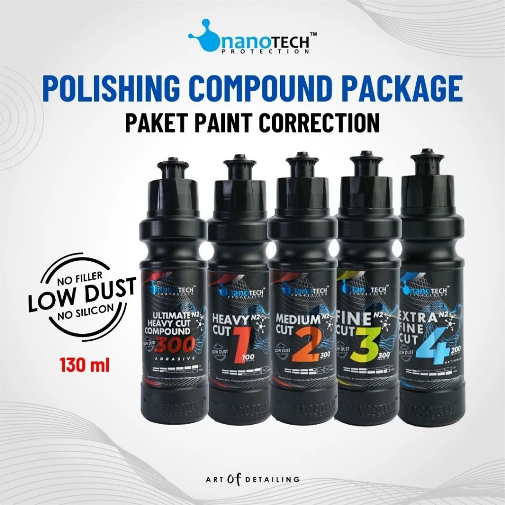 COMPOUND POLISH STEP 1 2 3 4 / PAKET - nanoTECH PROTECTION - Penghilang Baret Cat - Obat Poles Cat Mobil Motor - Swirl Remover - Kompon Poles - Kompon Polish - Heavy Cut - Medium Cut - Fine Cut - Extra Fine Cut - Pengkilap Cat Mobil Motor - Poles Magic