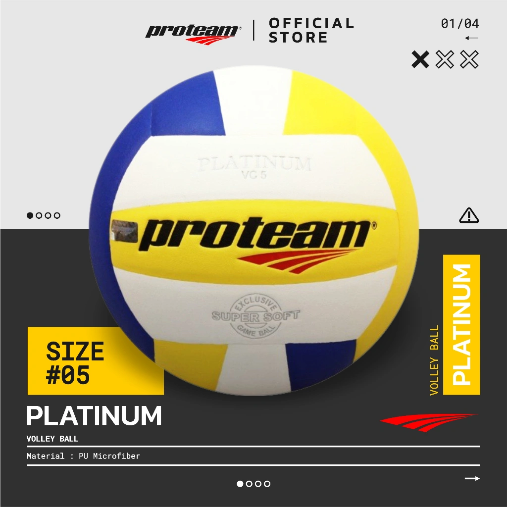 Bola Voli Original Proteam Volley Ball Platinum Blue-Yellow Bahan PU Japan Microfiber Size 5
