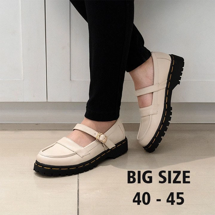 { BIG SIZE 41-42-43-44-45 } sepatu docmart wanita ukuran besar jumbo - sepatu kerja kuliah paskibra - sepatu oxford cream-krem