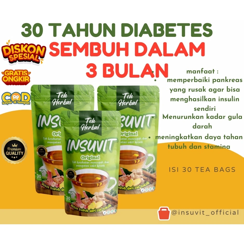 Teh insuvit herbal diabetes (isi 30- 160 tea bags) kencing manis rimpang JSR