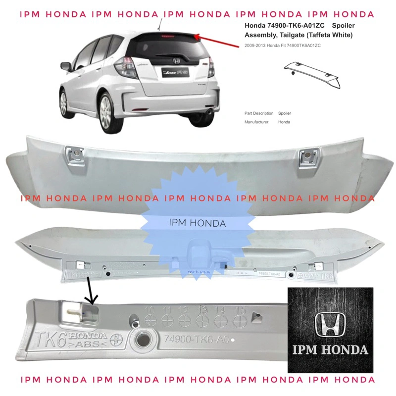 74900-TK6-A01ZY SPOILER ASSY,T/GATE Spoiler Wing Atas Bagasi Belakang Modulo Epoxy No Color Honda FIT Jazz S RS GE8 2008 2009 2010 2011 2012 2013