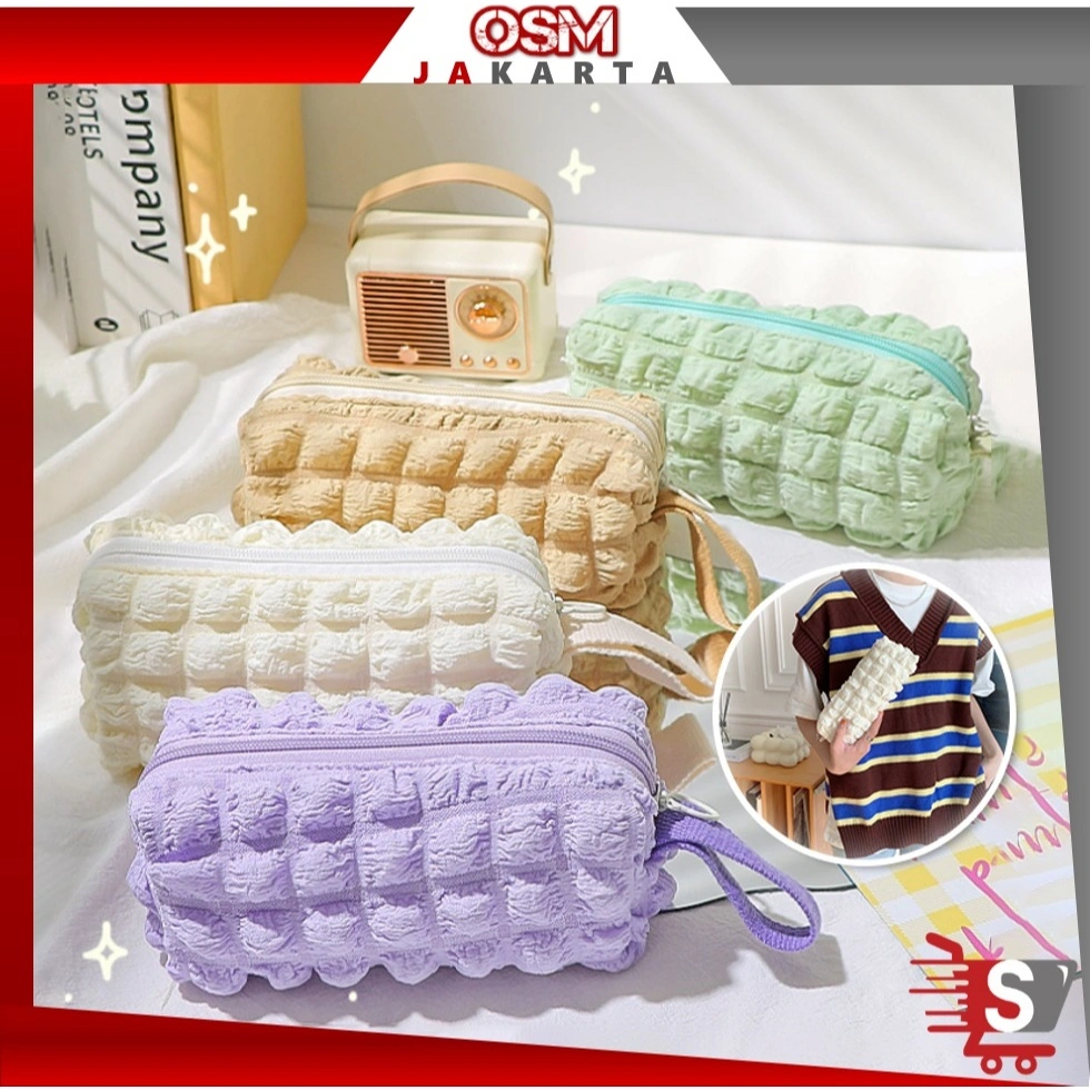 OSM JKT S6298 Tempat Pensil Puffy Aesthetic / Korean Style Pencil Case / Kotak Pensil Polos Puffy / Aesthetic Crinkled Fufu Pocuch