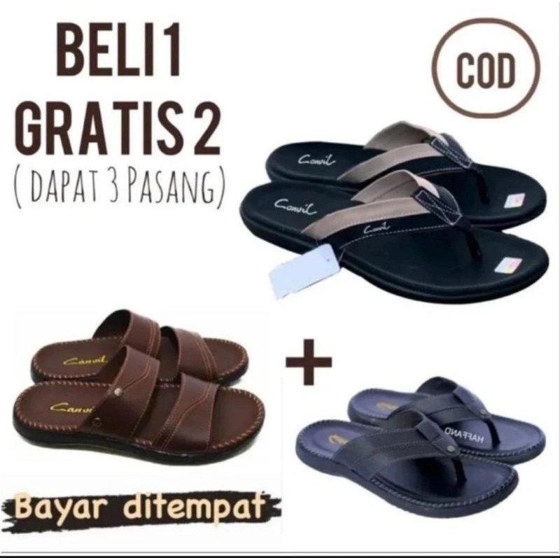 SUPER PROMO BELI 1 GRATIS 2 PASANG SANDAL KULIT/SANDAL PRIA/SANDAL CASUAL/SANDAL KEKINIAN