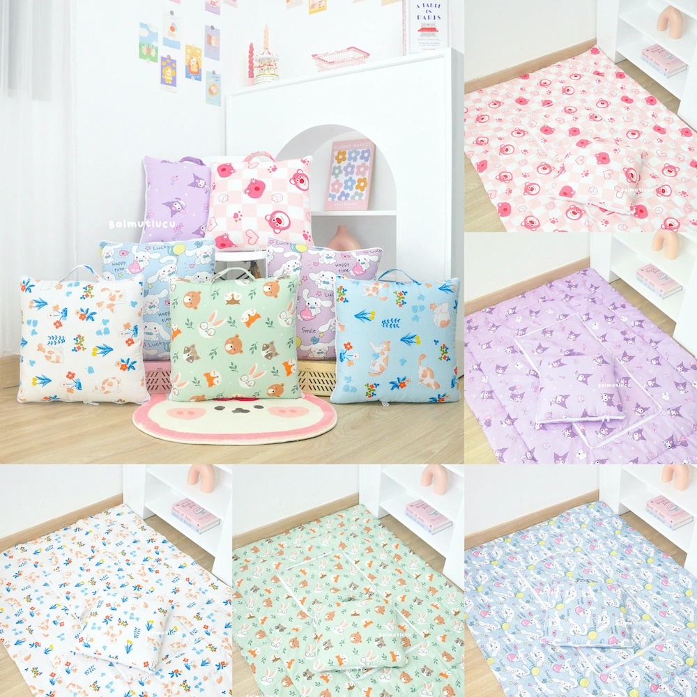 BALMUTLUCU | Bantal Selimut Balmut Katun Karakter 150x120cm | Selimut Dilipat Jadi Bantal Multifungsi Bedcover Anak Dewasa Karakter Cinnamoroll My Melody Kuromi Lotso Bear Flowers Fox Panda Neko