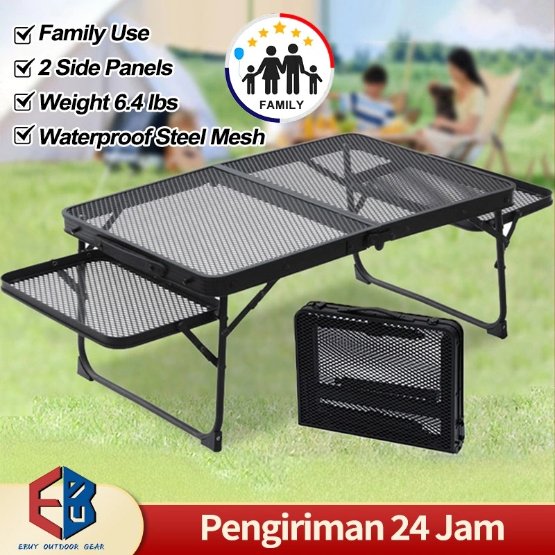 Meja lipat Grid Meja Outdoor Aluminium /Portabledengan/ 2 Panel Samping Desktop /Jaring Logam Meja lipat Grid Meja Camping Aluminum