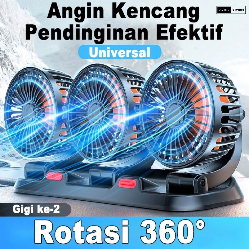 [AVV] Kipas Angin Mobil 3 Kepala 12/24V Kipas Pendingin Truck USB Dashboard Rotasi 360 Fan Car