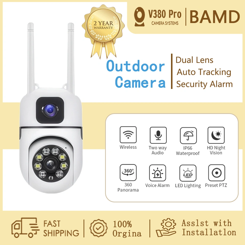 Kamera CCTV Luar Ruangan Tahan Air V380 Pro Lensa Ganda Nirkabel Kamera IP Full HD Penglihatan Malam