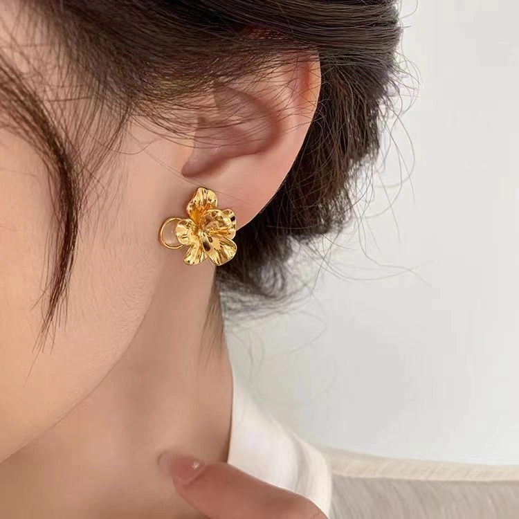 Popvjewel - Riri Minimalis Korean Style Earrings - Anting Bunga Minimalis Gold