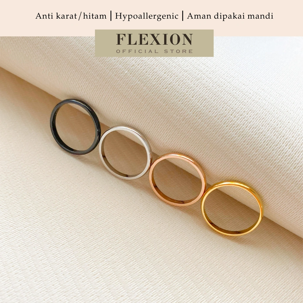 Flexion - Cincin Pasangan Viola (harga 1 pcs) Titanium Anti Karat/Hitam/Luntur - Free Ring Adjuster - Aksesoris dan Perhiasan Fashion Korea Aesthetic Classy - Stainless Steel 316L - 18K Gold Plated