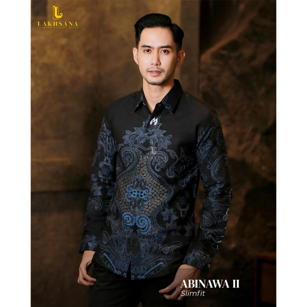 Lakhsana Batik Abinawa II - Kemeja Batik Premium Slimfit Lengan Panjang Bahan Katun Primissima Lapisan Furing Ero Halus Lembut dan Adem Ready Size S - 2XL Bisa Custom