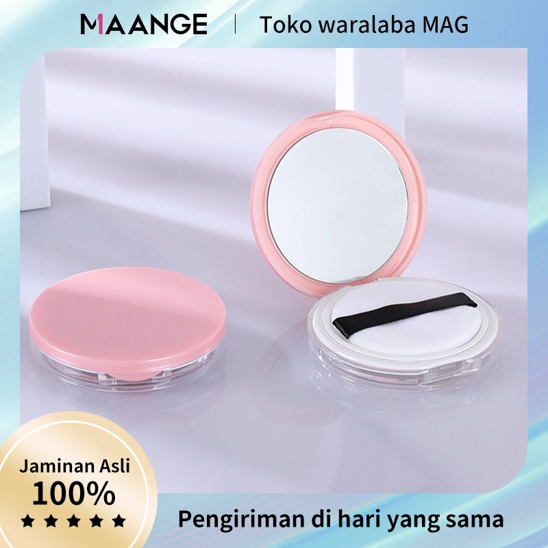 MAANGE Tempat Bedak Tabur Dengan Cermin Tempat Powder Free Puff Wadah Bedak Tabur Travel Portabel