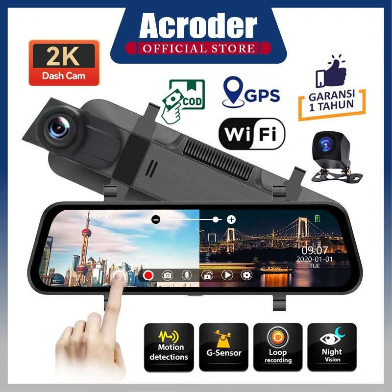 Acroder Dashcam Mobil WIFI 4K 10 Inch Layar Sentuh IPS Night Vision Dual Lens Perekaman Loop 24 jam