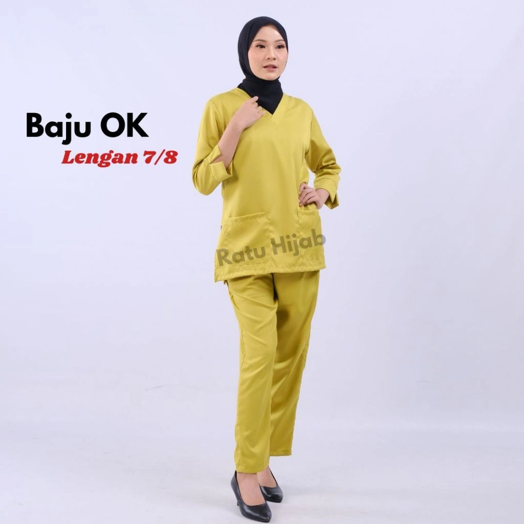 Baju OK Lengan 7/8 One set Jaga Perawat Nakes Pakaian kerja Bidan Dokter BahanToyobo