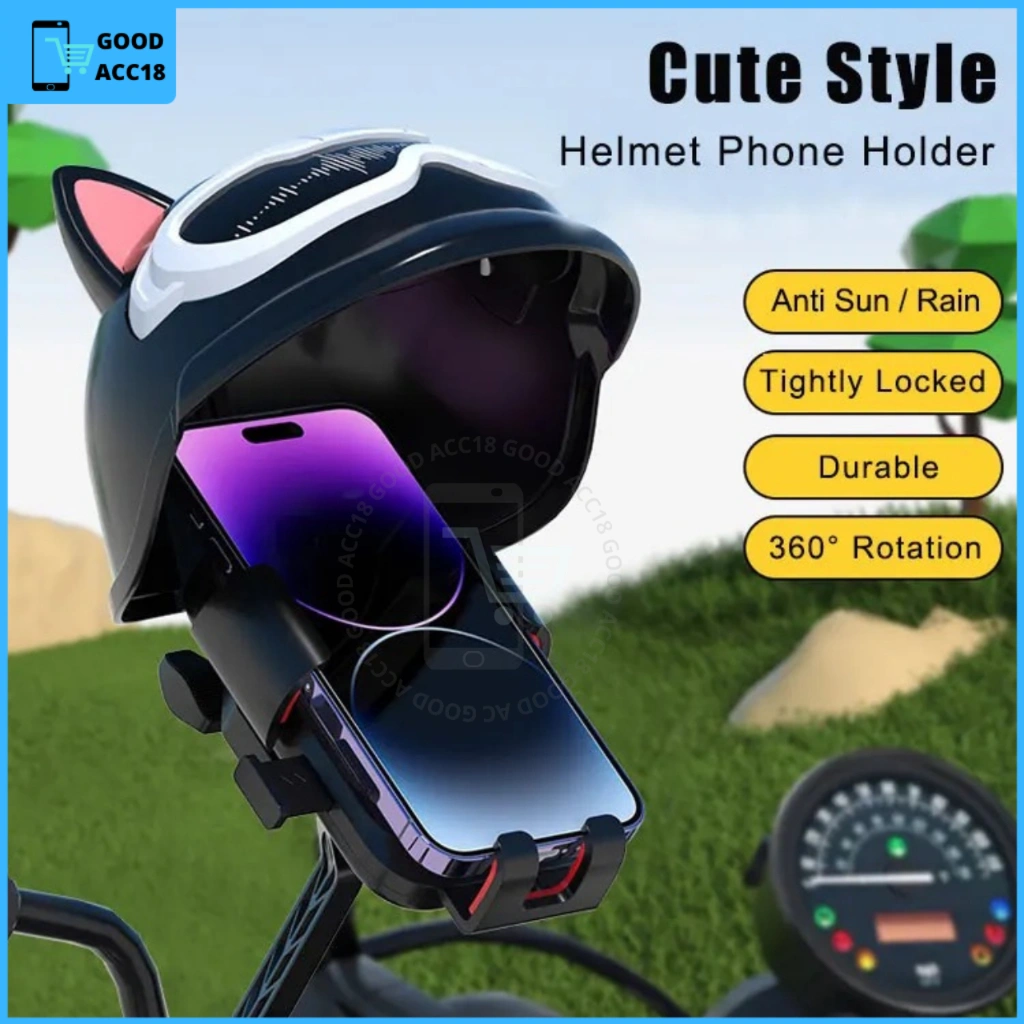 Holder HP Motor Besi Plus Topi Helm Lucu Dudukan HP Spion Motor Anti Getar