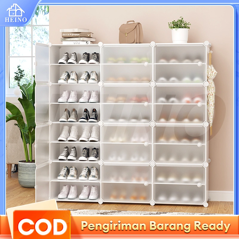 HEINO Lemari rak sepatu kotak tertutup multi-layer rak sepatu tahan debu multi-fungsi kotak sepatu portabel multifungsi dengan