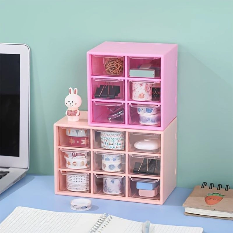 Kotak Laci / Rak Laci Penyimpanan / Laci Mini Serbaguna / Lemari Kotak Perhiasan / Rak Aksesoris Sekat 6 dan 9 / Wadah Make Up Wadah Pensil Alat Tulis Tempat Kapas / Rak Laci Minimalis Lucu Warna Pink Putih Purple Peach