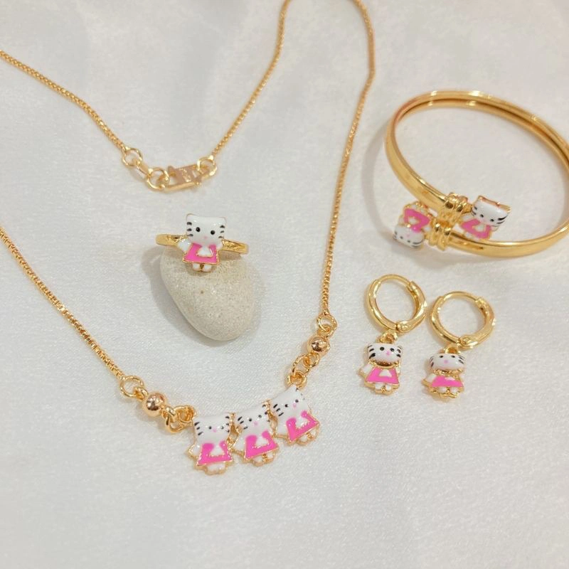 SET PERHIASAN ANAK HELOKITTY PINK KEPALA TIGA