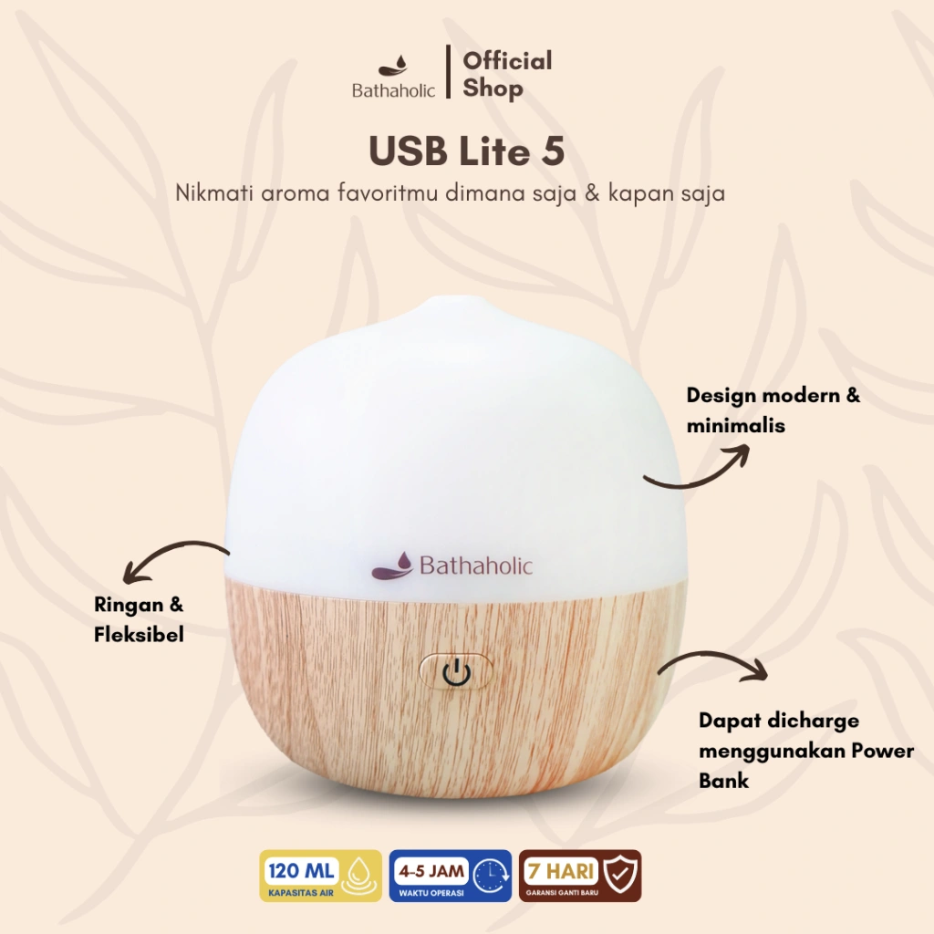 Bathaholic - Diffuser Humidifier USB Lite 5 Pengharum Ruangan Aromaterapi
