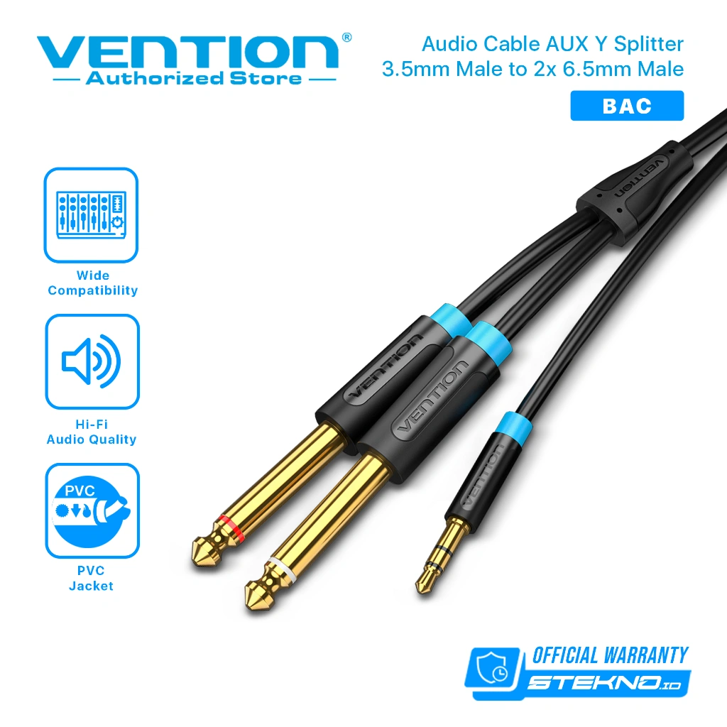 Vention [BAC - 1.5M] Kabel Aux Splitter 3.5mm Male to 2x 6.5mm Male