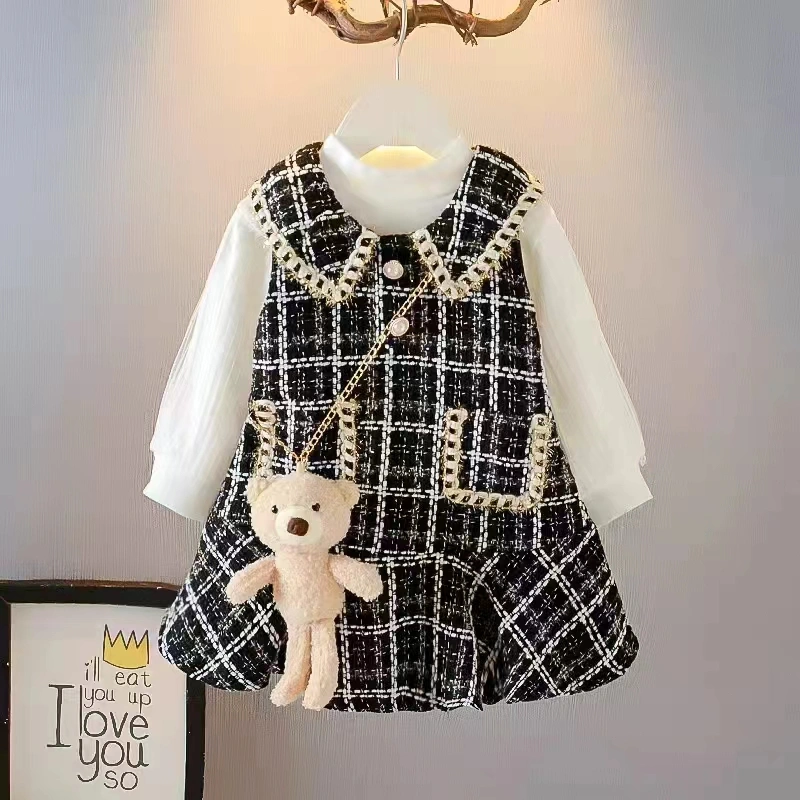 Dress Anak Perempuan Usia1-4 THN/baju hanfuTweed Tas Boneka Setelan 2INI1 Pesta premium import
