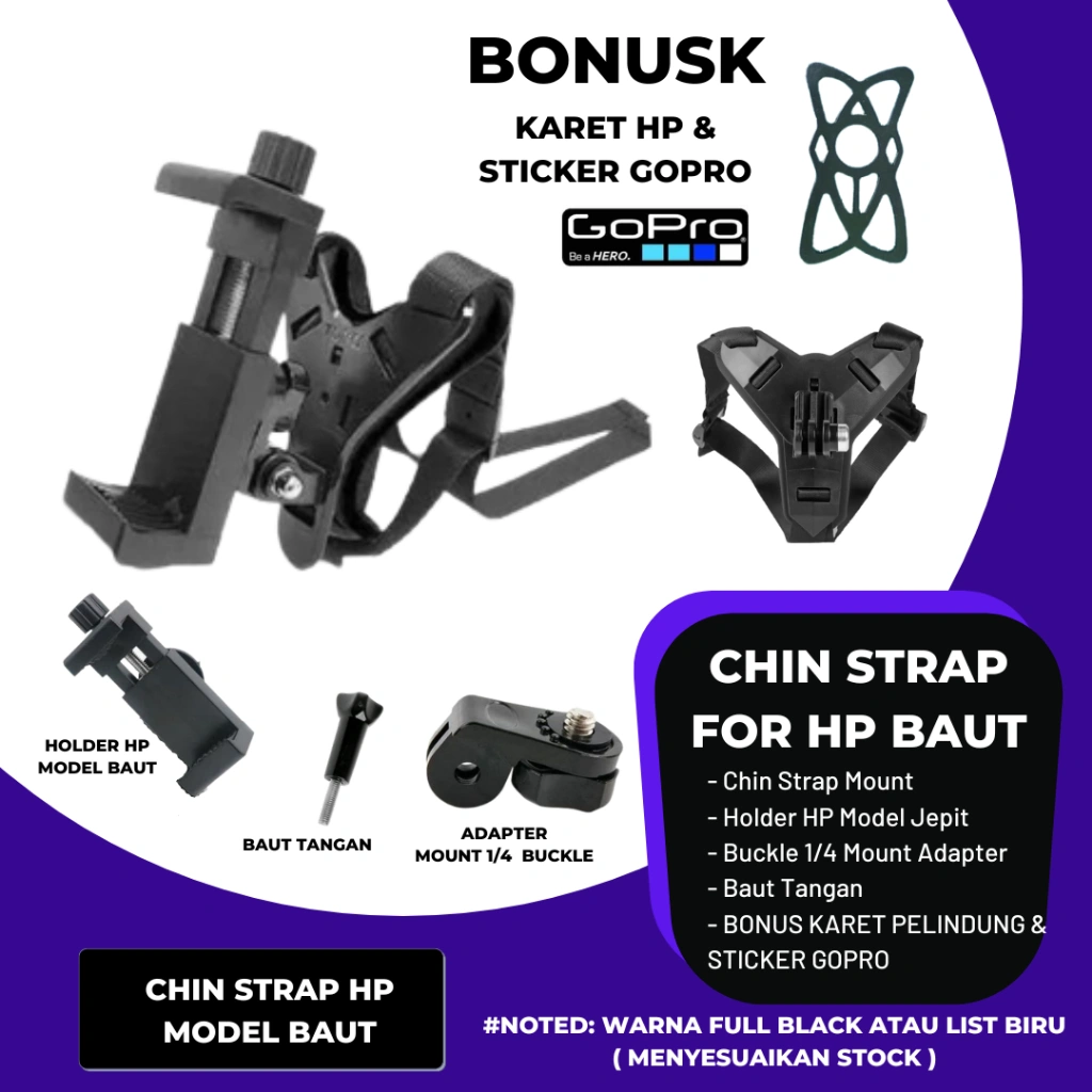Mounting Helm Hp Gopro / Chin Strap Mount Helmet Di Dagu Untuk Motovlog / Vlog HP Dan Action Camera