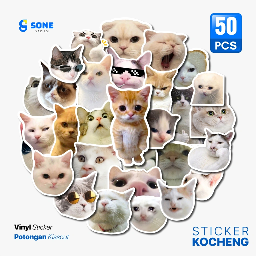 Sticker Pack Meme Kucing Aesthetic Paper Vinyl Waterproof Dekorasi Laptop Buku Journal Koper