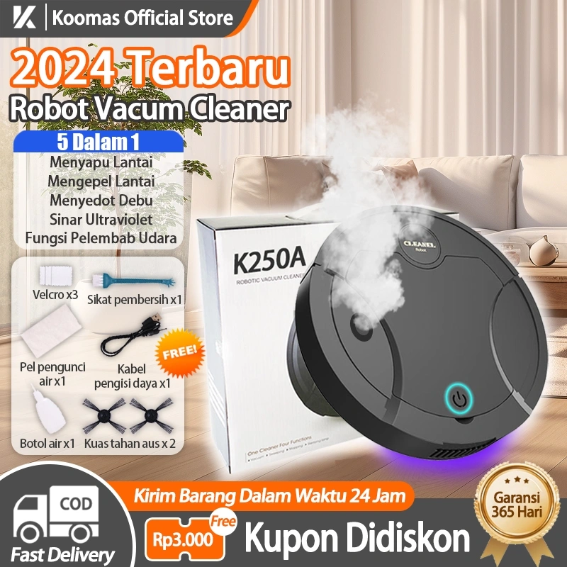 Koomas Robot Vacum Cleaner 5 in 1 Portable Penyedot Debu Rumah Sapu Otomatis Robot Pembersih Lantai Humidifier/Sterilisasi UV/Menyapu/Mengepel
