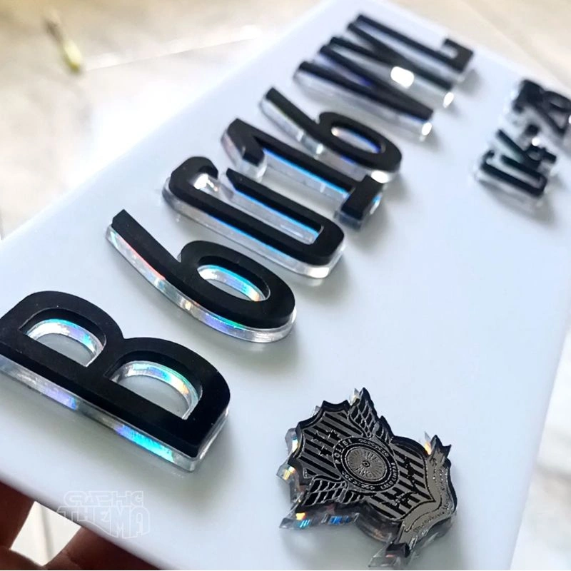Variasi Plat Motor hologram pelangi Plat Nomer Acrilik Putih Timbul