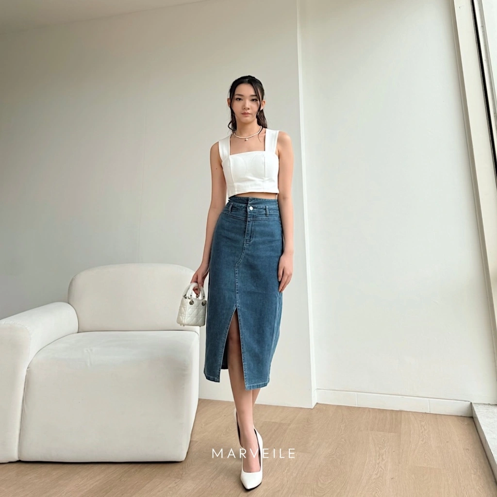 [ Marveile ] Kano Denim Midi Skirt / Rok Jeans Wanita