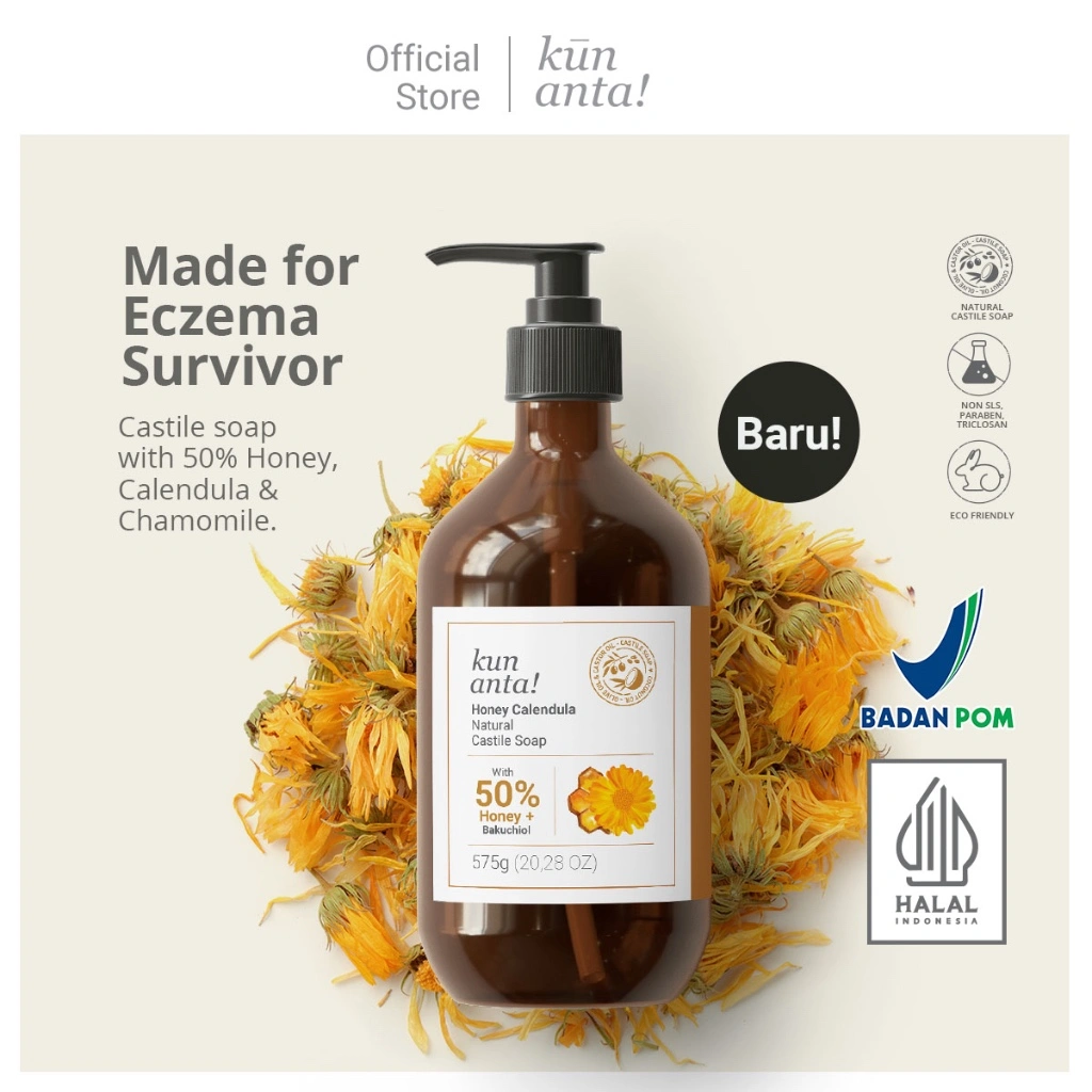 Sabun Mandi Natural untuk Eksim, Psoriasis & Dermatitis | Kun Anta! Honey Calendula Menutrisi Kulit