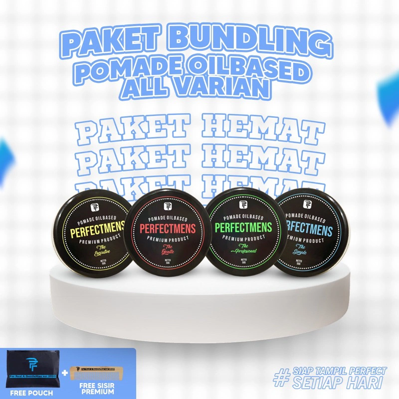 PAKET HEMAT POMADE OILBASED ALL VARIAN 4pcs POMADE OIL BASED POMADE PRIA PERFECTMENS FREE SISIR DAN POUCH EXCLUSIVE (PMO-04)