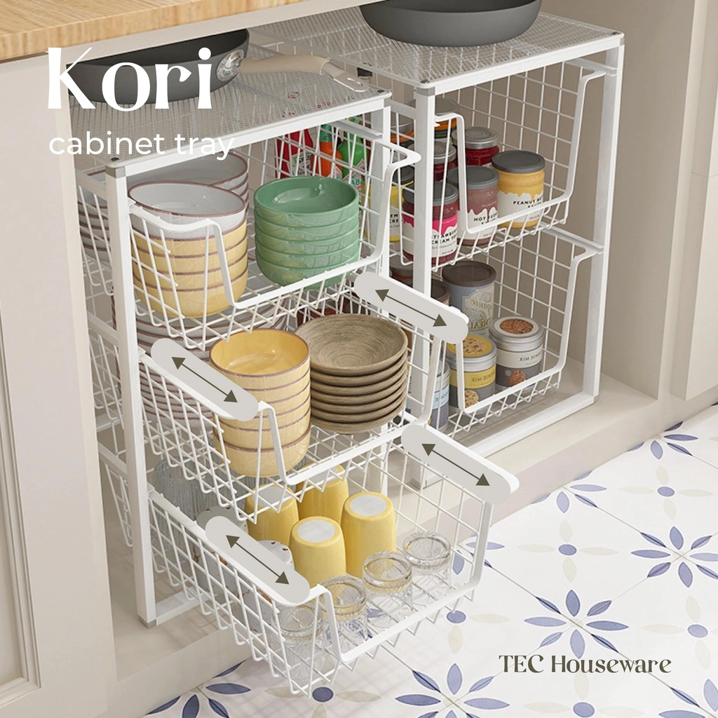 Rak Penyimpanan Organizer •TEC • KORI Rak Dapur Laci Serbaguna Rak Bawah Wastafel Perlengkapan Dapur Rak Kokoh Rak Laci Geser Keranjang Rak Dapur Nordic Style Rak Tarik