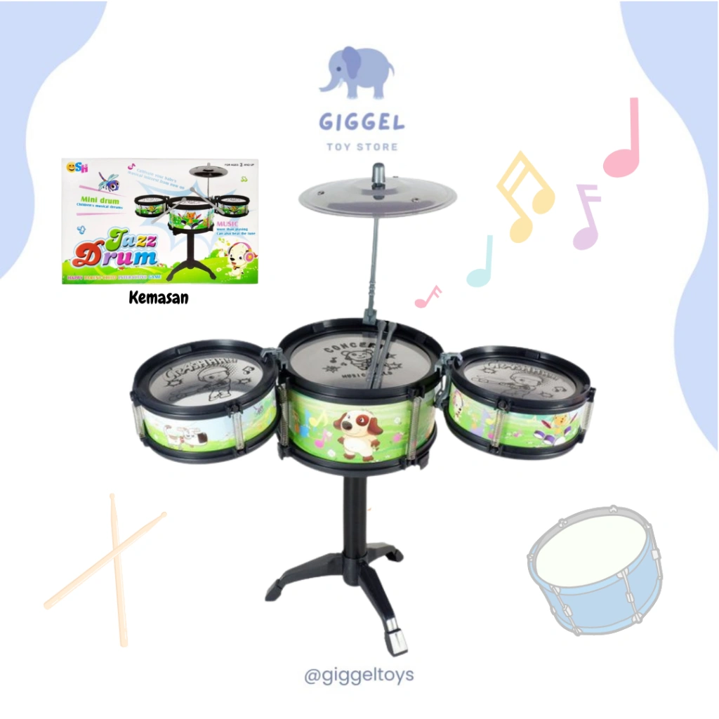 [ Giggel ] Mainan Alat Musik Anak Mainan Jazz Drum Set Mainan Anak Alat Musik Mini Drum Anak Isi 3