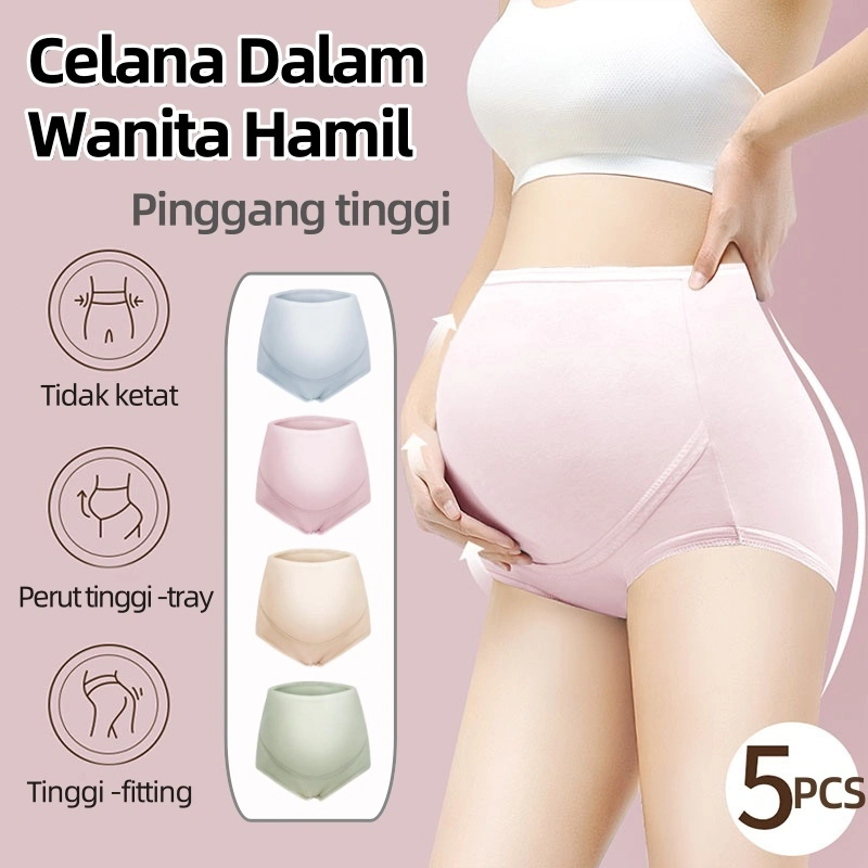 5PCS Celana Dalam CD High Waist Hamil Jumbo Maternity Panty Wanita Hamil Celana Dalam Katun Berbentuk U Support Panty 836