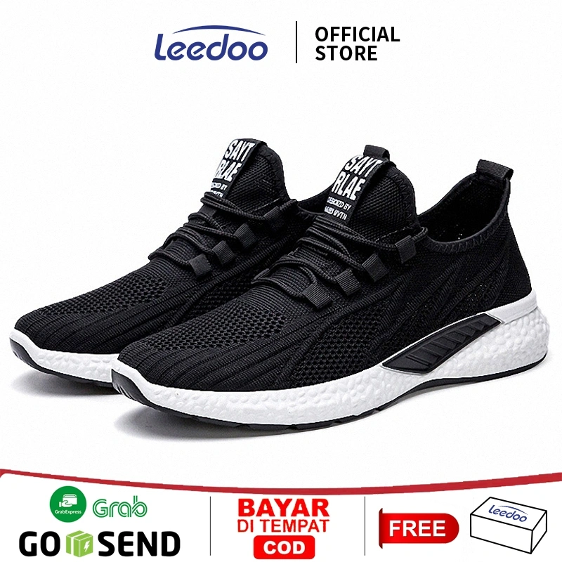 Leedoo Joging Sepatu Pria Sepatu Sneakers Pria Running Gym Sport Shoes Kanvas Hitam MR115