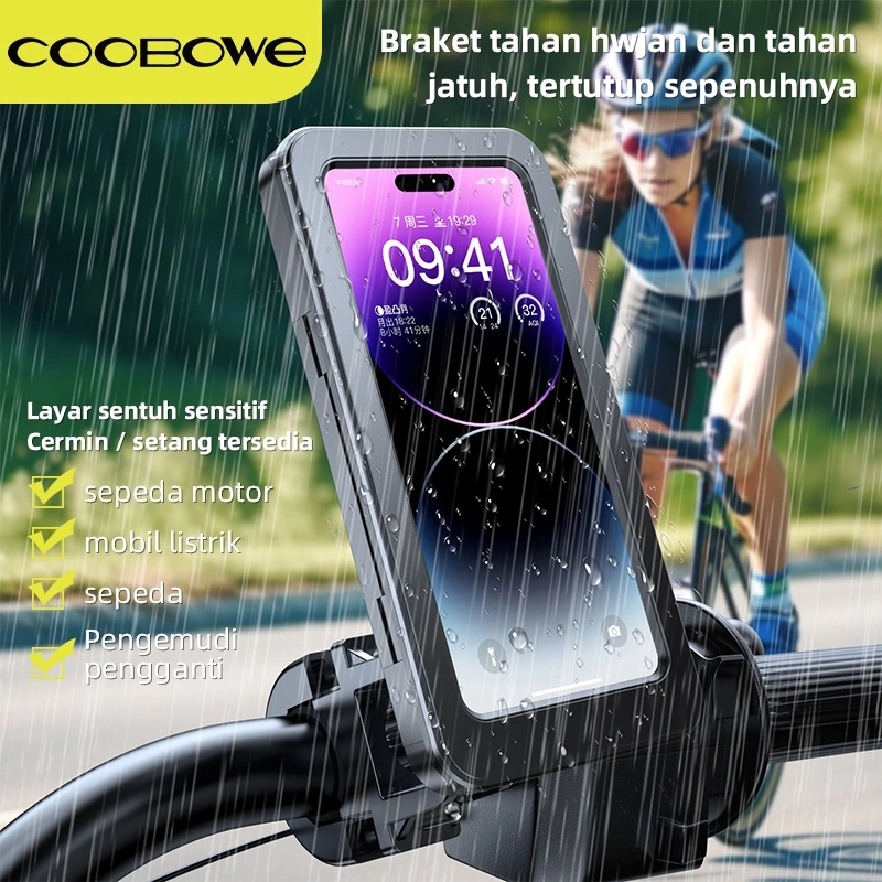 COOBOWE Phone Holder Hp Motor Waterproof Motorcycle Bike Tempat Dudukan Hp Di Stang Sepeda Anti Air Stand Holder HP Shock Handle Fixed