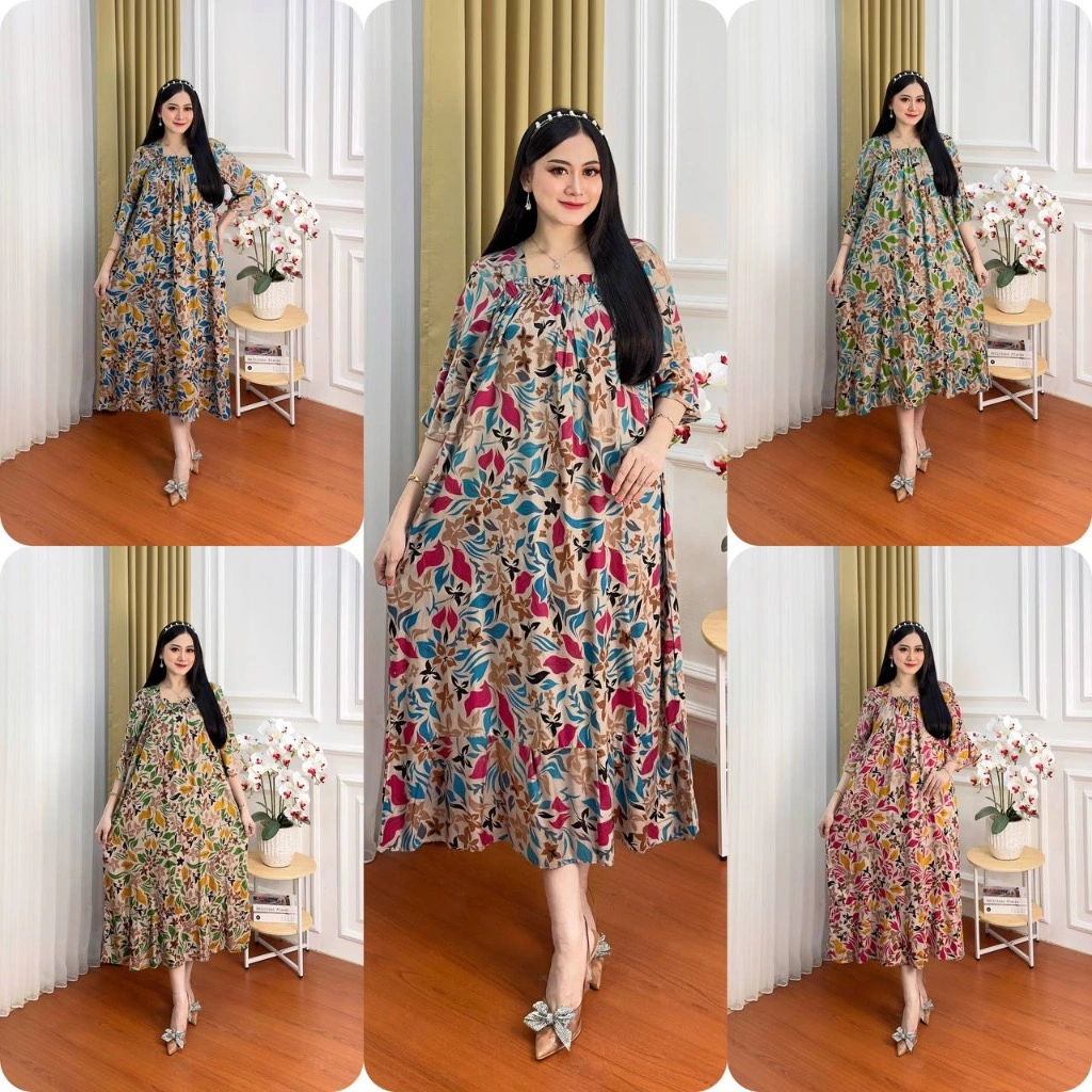 Homedress Daster super jumbo all size Fuji Panjang kekinian terbaru Bahan Rayon Longdress Wanita Kekinian Bumil Busui Karet Kerut Dada Jumbo LD 120 cm