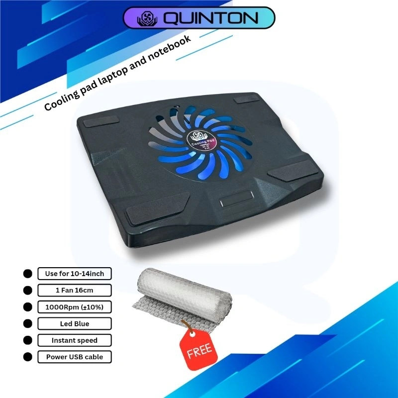 Quinton kipas laptop samoon cooling pad  big fan 16cm led biru notebook dan laptop 14-15inch