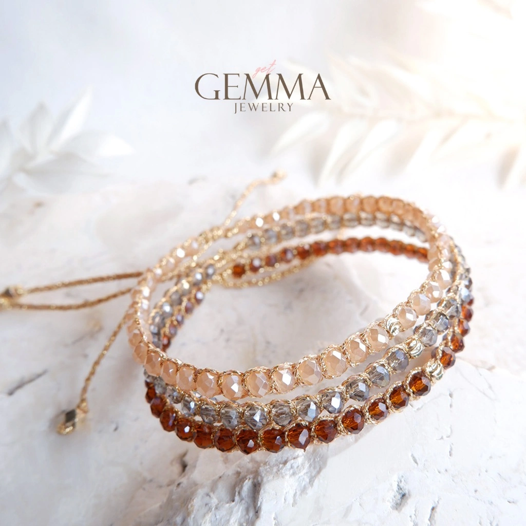 Gemma Jewelry - Gold Glass Beads Macrame Bracelet | Anti Karat 14K Gold Plated | Gelang Manik Handmade | Get Gemma Jewelry
