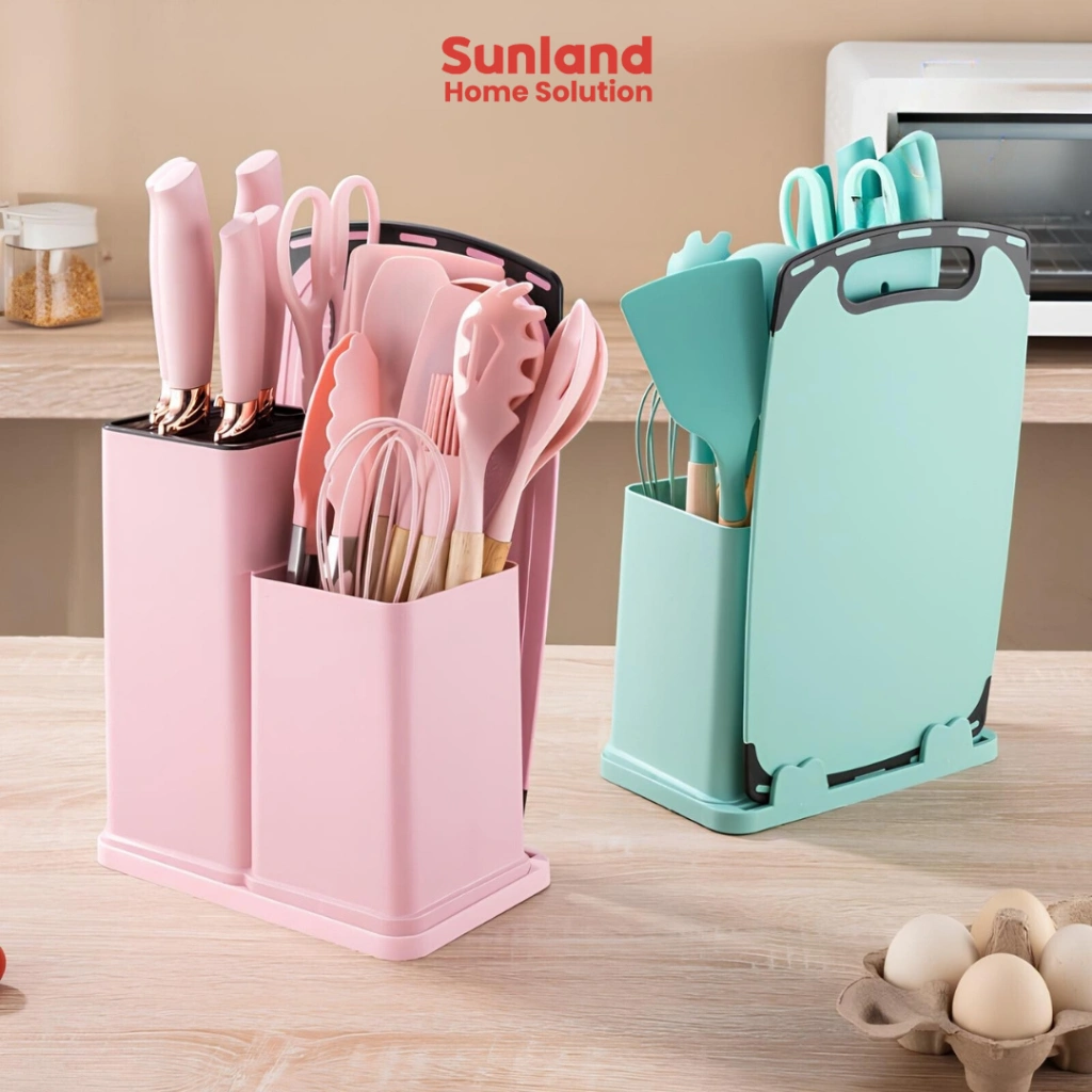 Sunland Home Solution - Spatula Silikon Premium Talenan Spatula Set 19 in 1 Set Alat Dapur Silikon Sutil Silicone Kitchen Set 19 in 1